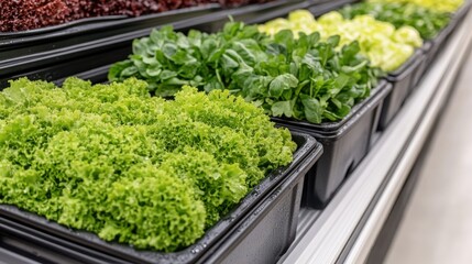 Fresh Herbs and Leafy Greens with Water Mist