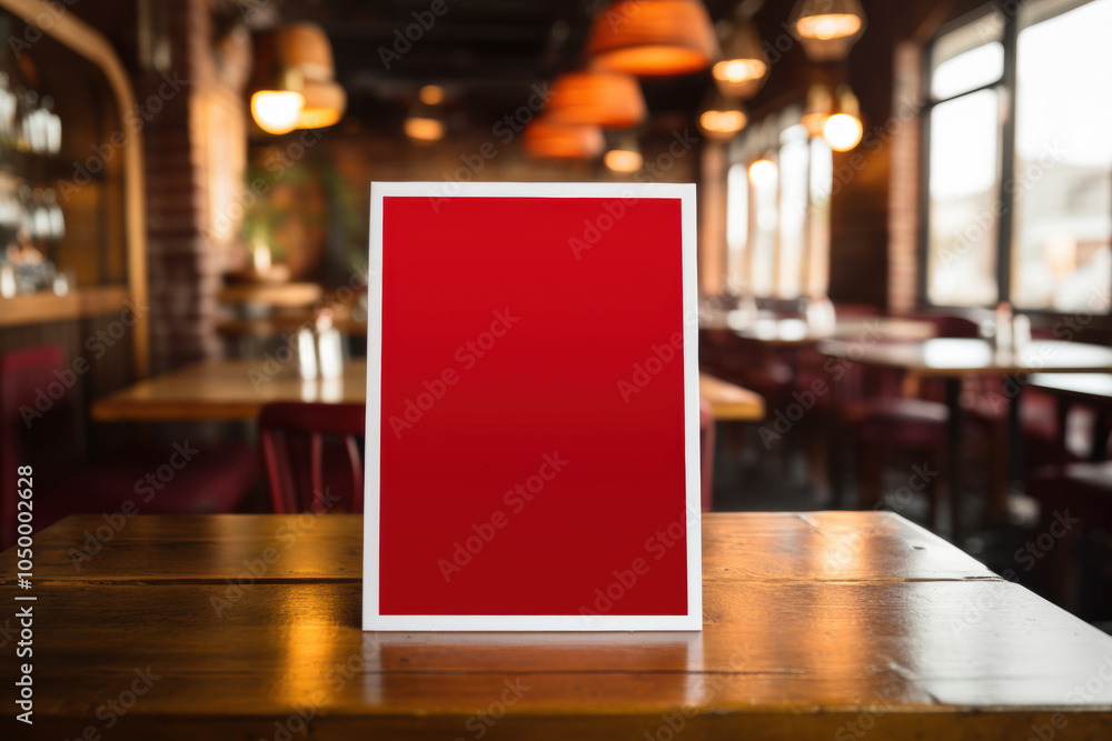 Poster clear or empty red mockup menu on the table in the restaurant