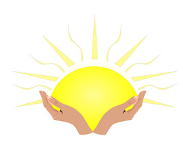 Vector depicting the sun shining between hands.