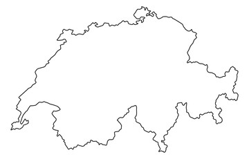 Obraz premium Vector map of Switzerland, a country in west-central Europe. Detailed black contour, isolated on white background.
