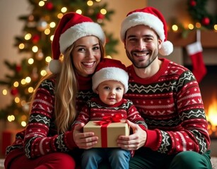 family with christmas gifts