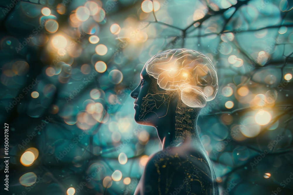 Poster a digital representation of artificial intelligence with a glowing brain overlay, symbolizing neural