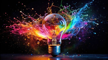 Colorful 4K Video Bulb Splash on Black Background, Dynamic Infinity Loop, Prores 4444, Vivid Lighting Effects, Artistic Photography, Stunning Visuals, Modern Aesthetic, Creative Concept