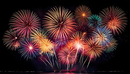 Fototapeta premium colorful fireworks light dark night sky vibrant colors patterns
