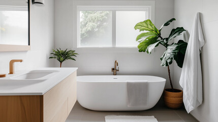 Fototapeta premium Minimalist bathroom with clean lines and simple decor