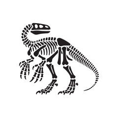 Fototapeta premium Dinosaur Skeleton vector illustration in black and white - Dinosaur Skull Clipart Design