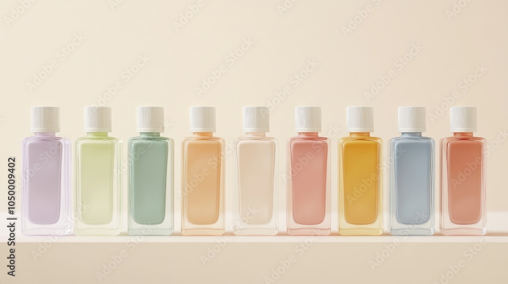 Poster colorful bottles on shelf with soft background