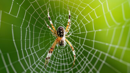 Fototapeta premium Dew on a Spiderweb in Early Morning Light