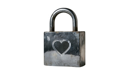 Naklejka premium Silver Padlock with Heart Design on a White Background