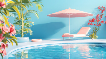 3D swimming pool and lounge chair illustration