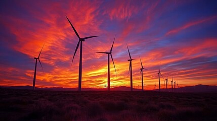 Majestic Wind Turbines Against a Vibrant Sunset Sky