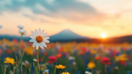 Fototapeta premium Vibrant Wildflowers with View of Mount Fuji