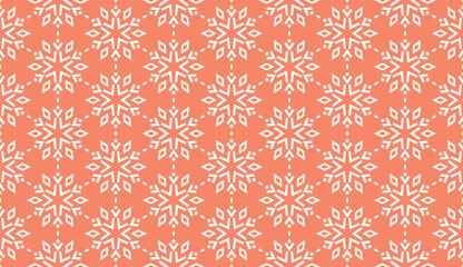 Abstract geometric pattern with lines, snowflakes. A seamless vector background. White and pink texture. Graphic modern pattern