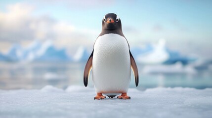 Fototapeta premium Penguin Standing on Ice Floe in Arctic Environment
