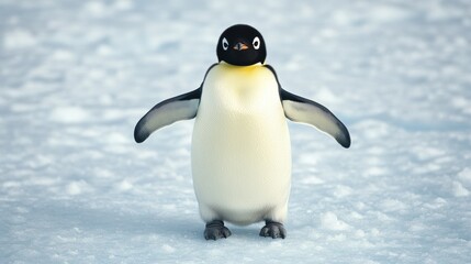 Fototapeta premium Penguin with Outstretched Wings on Icy Ground