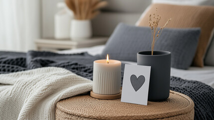 Self-love affirmation cards arranged on a bedside table