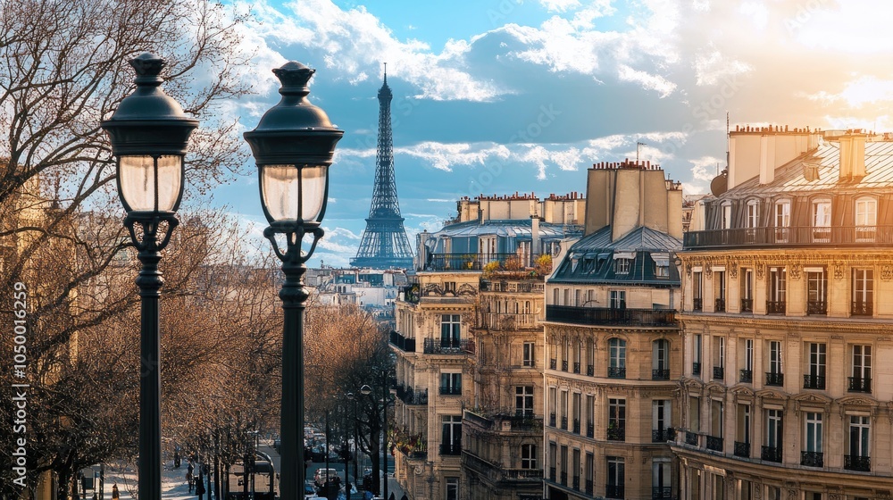 Poster scenic view of paris with eiffel tower in background