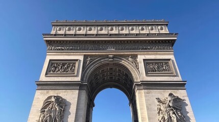 Obraz premium Iconic Arc de Triomphe Against Clear Blue Sky