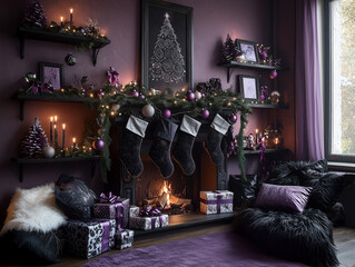 Christmas emo interior with dark festive decor