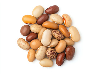 Obraz premium Colorful and diverse beans arranged on white background, showcasing various shapes and sizes. This vibrant collection highlights natural beauty and variety of legumes, perfect for culinary or