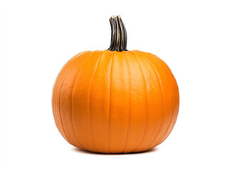 Obraz premium vibrant orange pumpkin with smooth surface and sturdy stem on white background autumn decorations and Halloween festivities. Its round shape and rich color evoke sense of seasonal warmth and joy