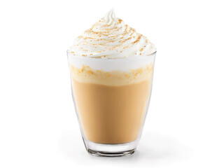 Vanilla Latte A smooth vanilla latte in a clear glass with vanilla bean foam art