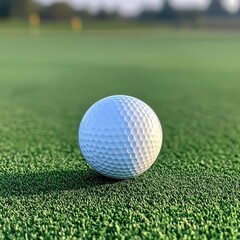 Golf ball perfectly aligned for a drive, early morning light, shadows visible