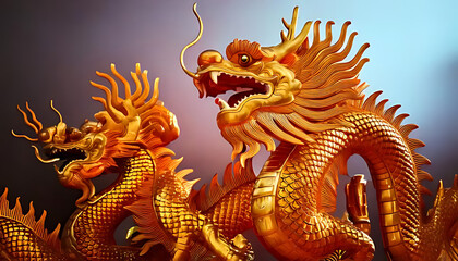 Fototapeta premium golden chinese dragon statues part chineese new year cultural celebrations religious traditions temples homes around china