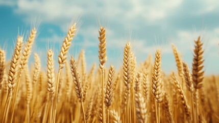 Fototapeta premium Sunlit Barley Field Under Blue Sky