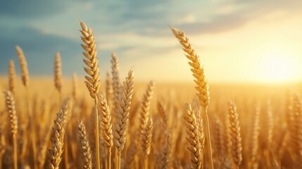Fototapeta premium Sunlit Barley Field with Tall Stalks in Glow