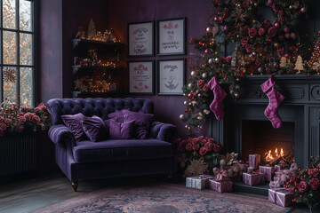 New Year room decor emo style in purple and silver
