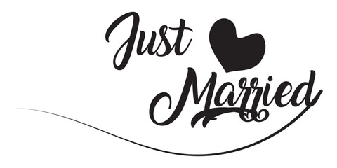 JUST MARRIED hand drawn lettering words vector icon. vector illustration.