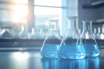 Close up of the distillation flask on the laboratory table