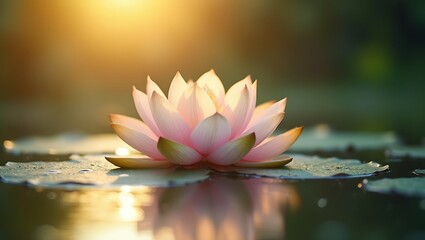 Tranquil lotus flower on sunlit pond symbolizing peace