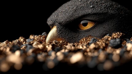 Obraz premium Golden Eye Owl in Black and Gold Rock Texture Abstract Nature Photography
