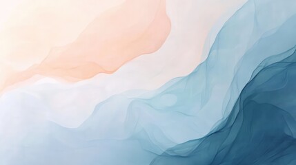 Obraz premium A minimalist abstract painting with soft, flowing gradients of pale blue, light peach, and soft gray, creating a calm and subtle visual effect