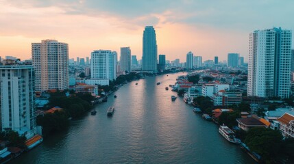 Fototapeta premium Wat Arun Towering Over the River at Sunset