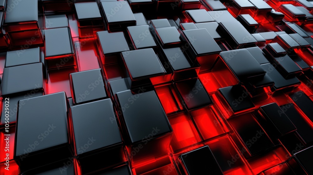 Aufkleber black and red glossy 3d blocks forming a geometric pattern. abstract digital background