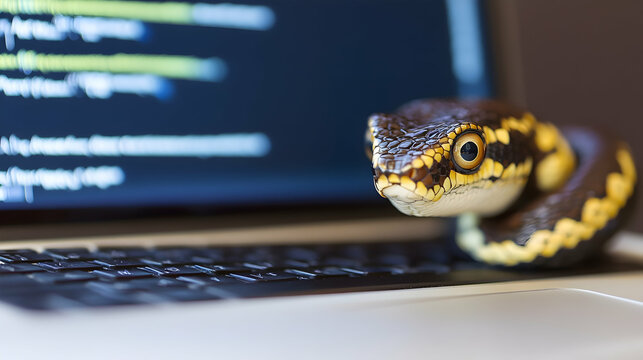 Snake on a Laptop, computer, keyboard, technology, reptile, python