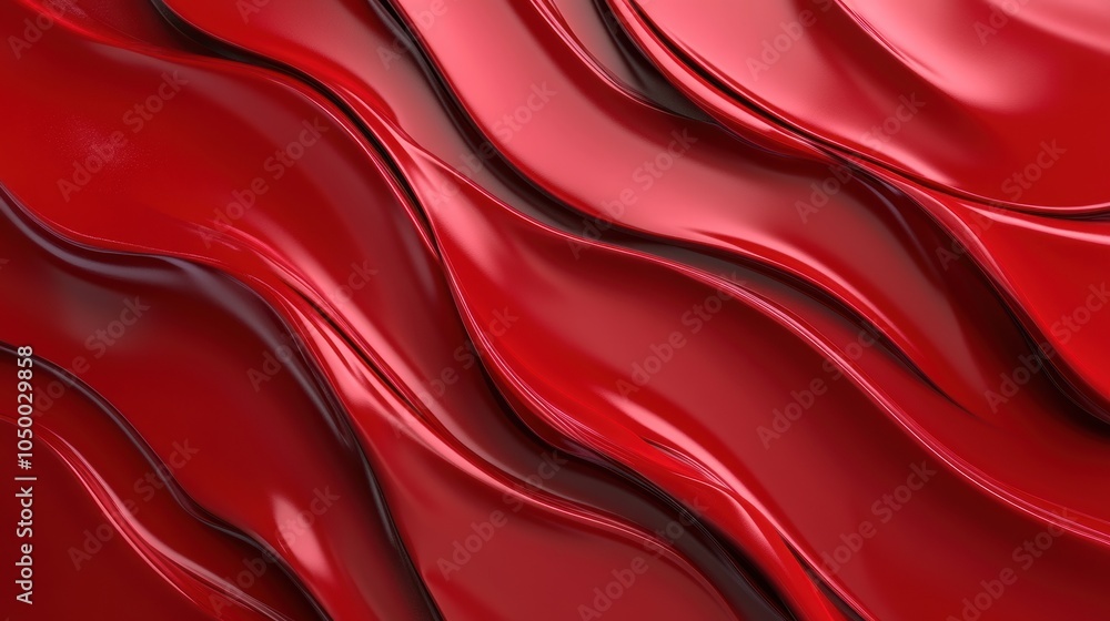 Poster glossy red waves with smooth flowing texture and curved shapes