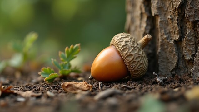 Symbolic image of acorn and oak tree showing growth and strength