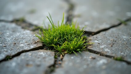 Renewal symbol Green moss through cracked concrete