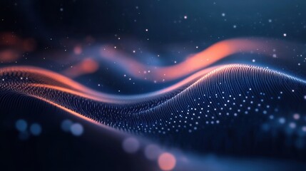 Fototapeta premium 3D render of digital wave with particles on dark background.