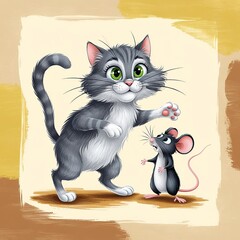 cat and mouse on white
