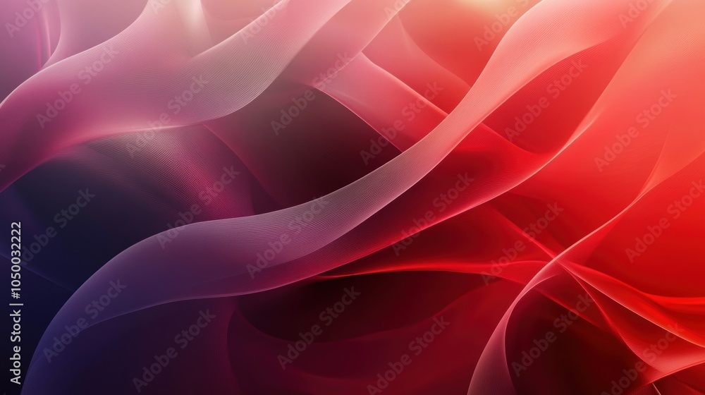 Poster flowing red and purple waves with smooth gradients and fluid shapes in abstract digital background