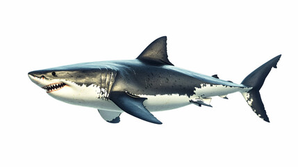 Fototapeta premium Great White Shark Isolated on White Background, Carcharodon Carcharias, Predator, Ocean, Sea, Marine Life
