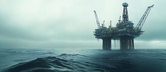 Oil rig. Suitable for marketing or business purposes. Panoramic banner with place for text