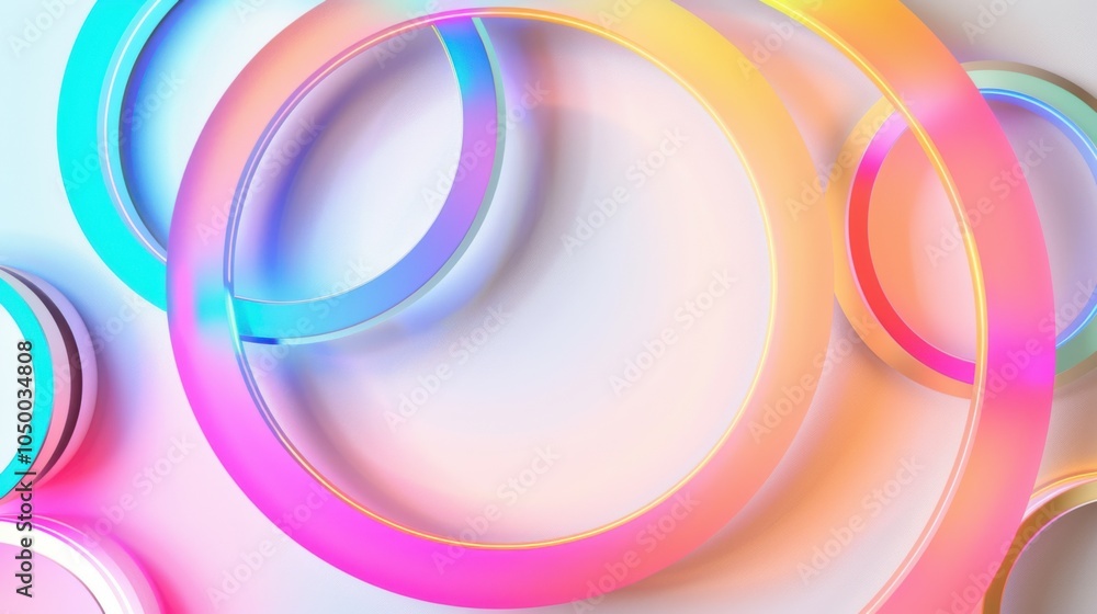 Poster colorful and cute graphic images of different geometric shapes arranged around a white space in the 