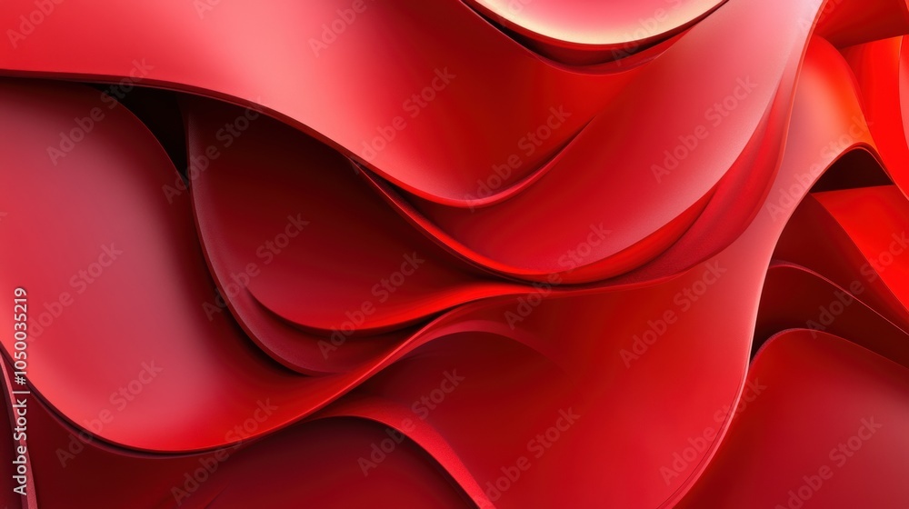 Poster abstract red flowing curves with smooth 3d layered design. modern wavy background for art and graphi