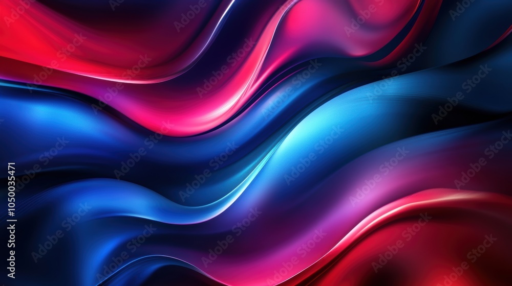 Poster abstract blue and red wave pattern with smooth gradients and reflective lighting.
